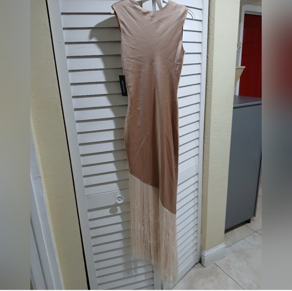 Mango Capsule Elegant Tan and Cream Fringe Skirt